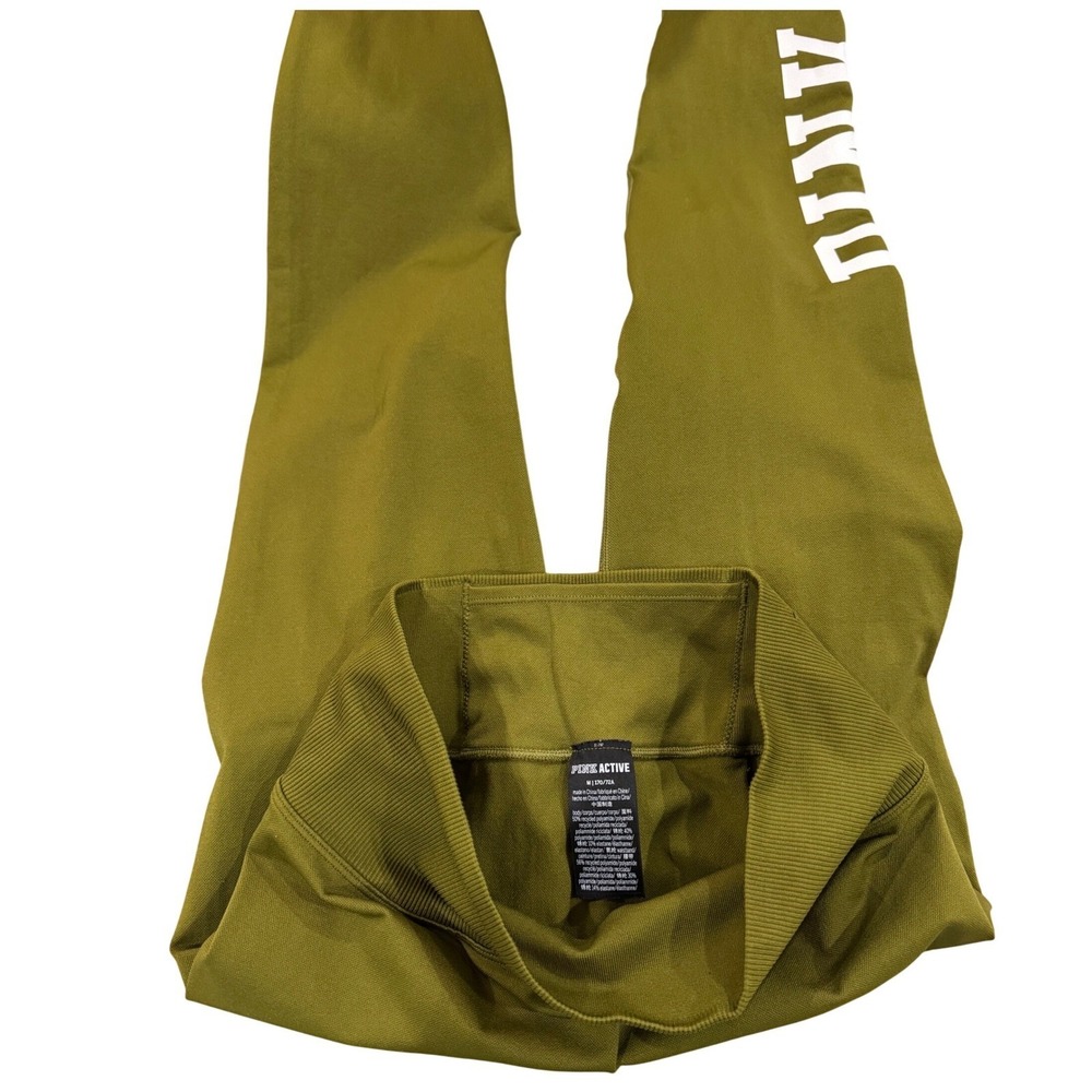 Victoria's Secret PINK Active Leggings Women Medium Olive Green Excellent Logo - Picture 2 of 7